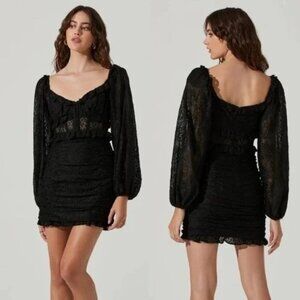 ASTR The Label Corset Bodice Mini Dress Women's Black Sweetheart Neck Zippered S